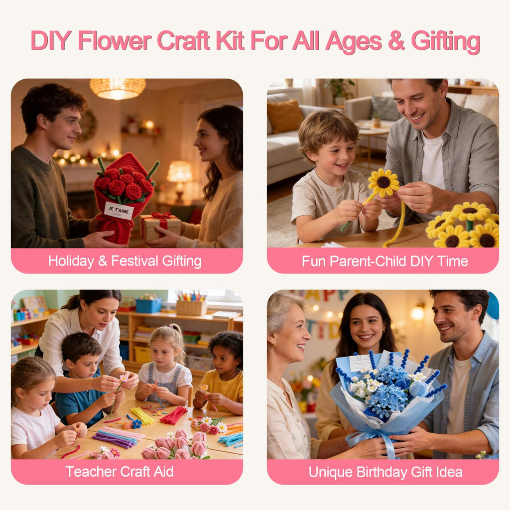 550 PCS Pipe Cleaner Flower Kit - 11 Colors Pastel Pipe Cleaners Craft, DIY Art Making Supplies for Adults Kids, Chenille Stems with Instruction