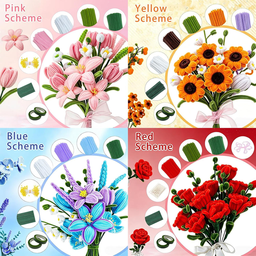 550 PCS Pipe Cleaner Flower Kit - 11 Colors Pastel Pipe Cleaners Craft, DIY Art Making Supplies for Adults Kids, Chenille Stems with Instruction