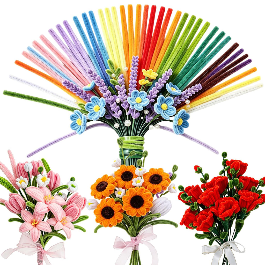 550 PCS Pipe Cleaner Flower Kit - 11 Colors Pastel Pipe Cleaners Craft, DIY Art Making Supplies for Adults Kids, Chenille Stems with Instruction